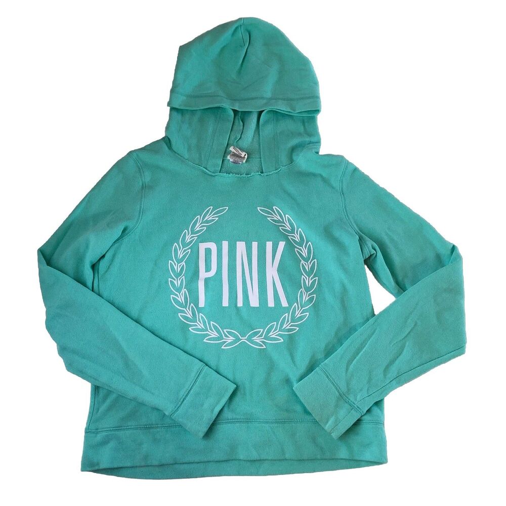 Victoria's Secret PINK Teal Mint Green Laurel Wreath Hoodie Women’s Size Medium
